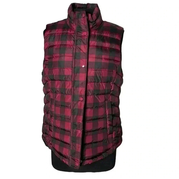 GAP Maroon Black Checkered Print Vest Size L - Picture 1 of 7